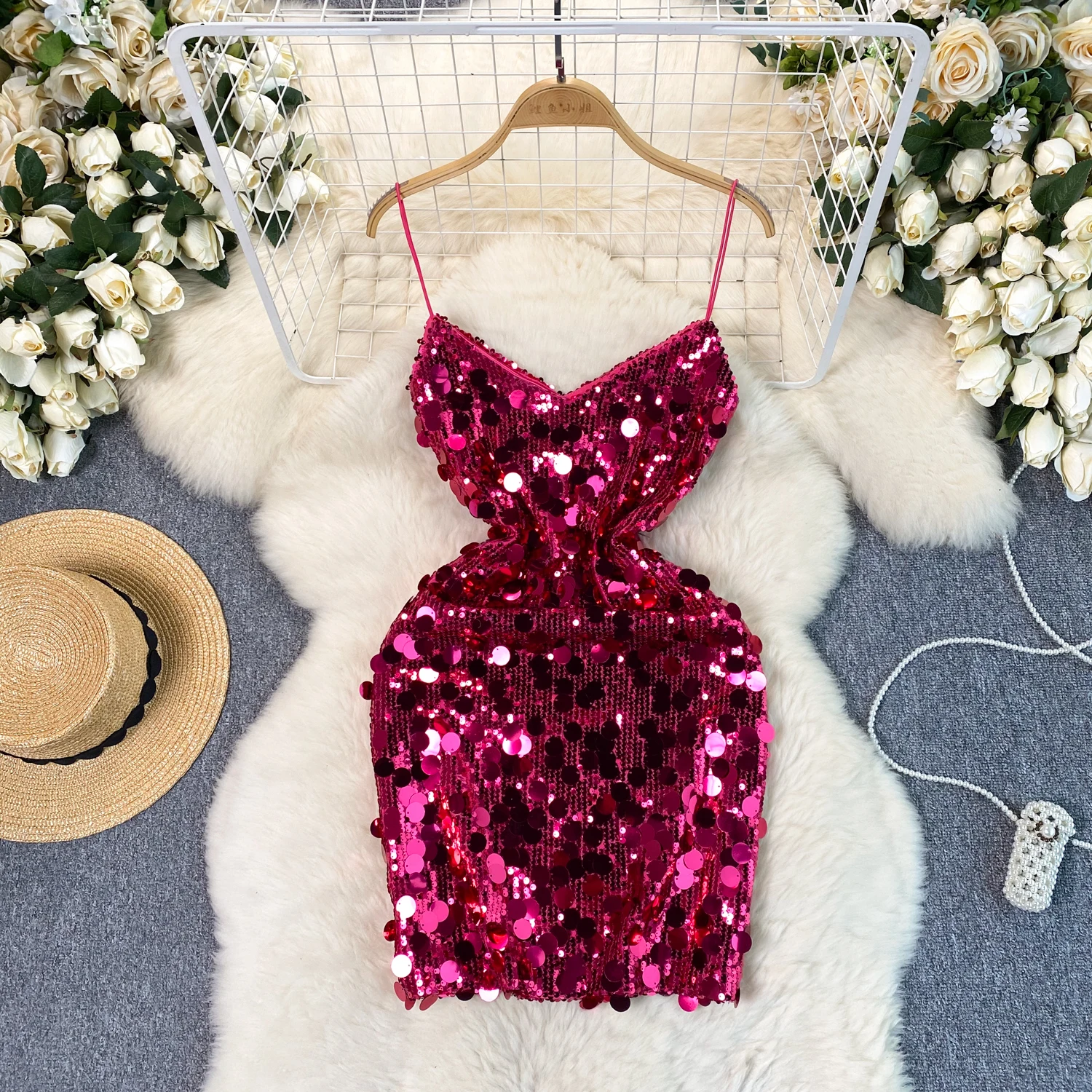 Sexy Sequin velvet slip Dress Chic Vintage Evening Party Club Women Chic elegant Slim Hip Wrap dresses