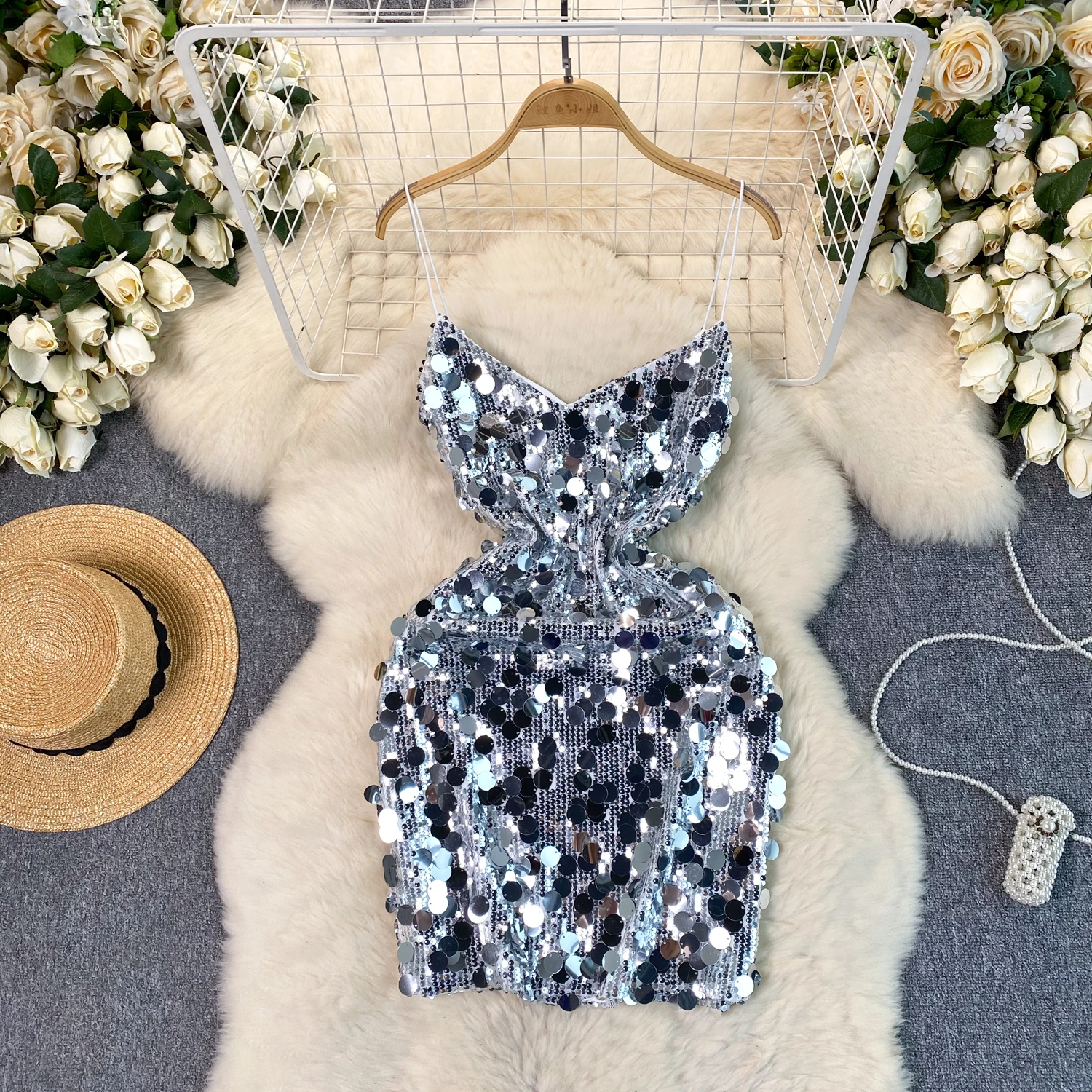 Sexy Sequin velvet slip Dress Chic Vintage Evening Party Club Women Chic elegant Slim Hip Wrap dresses