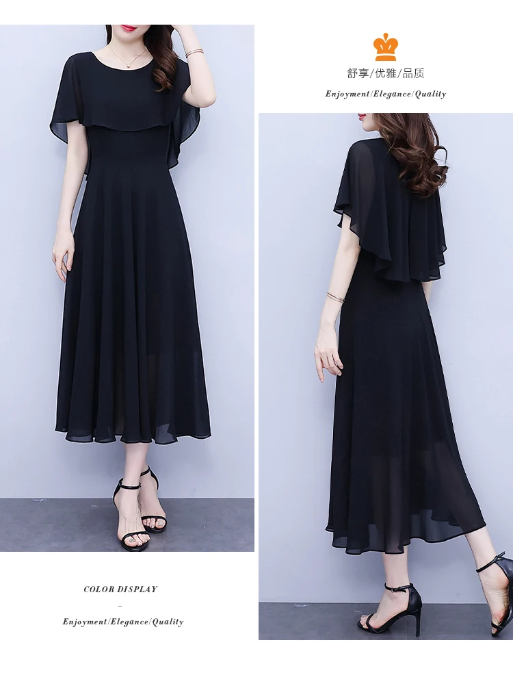 Summer Chiffon Ruffled Casual Beach Holiday Long Dress Women Elegant Bodycon Chic Prom Dress 2024 Black Vintage Party Midi Dress