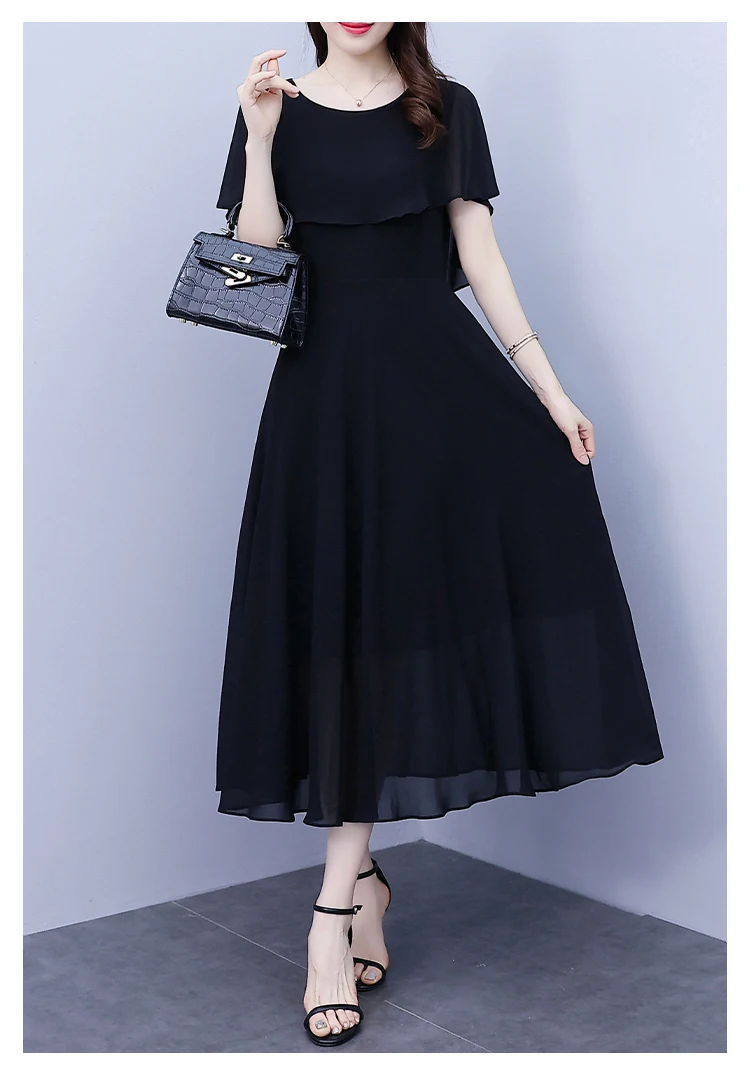 Summer Chiffon Ruffled Casual Beach Holiday Long Dress Women Elegant Bodycon Chic Prom Dress 2024 Black Vintage Party Midi Dress