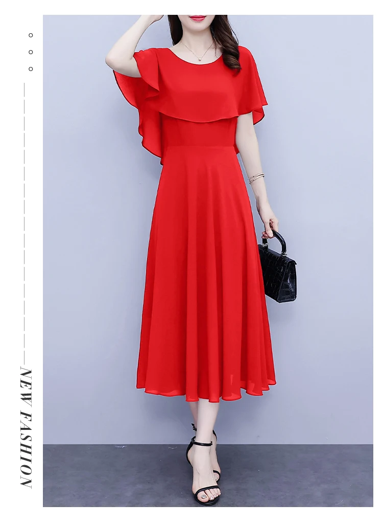 Summer Chiffon Ruffled Casual Beach Holiday Long Dress Women Elegant Bodycon Chic Prom Dress 2024 Black Vintage Party Midi Dress