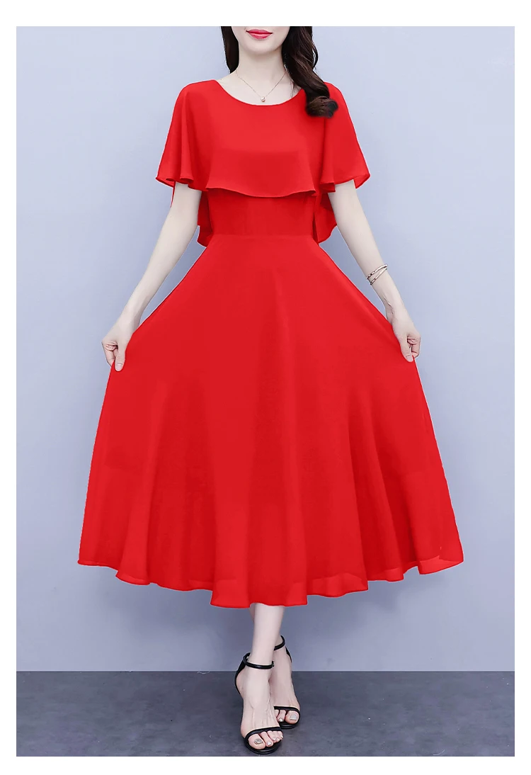 Summer Chiffon Ruffled Casual Beach Holiday Long Dress Women Elegant Bodycon Chic Prom Dress 2024 Black Vintage Party Midi Dress