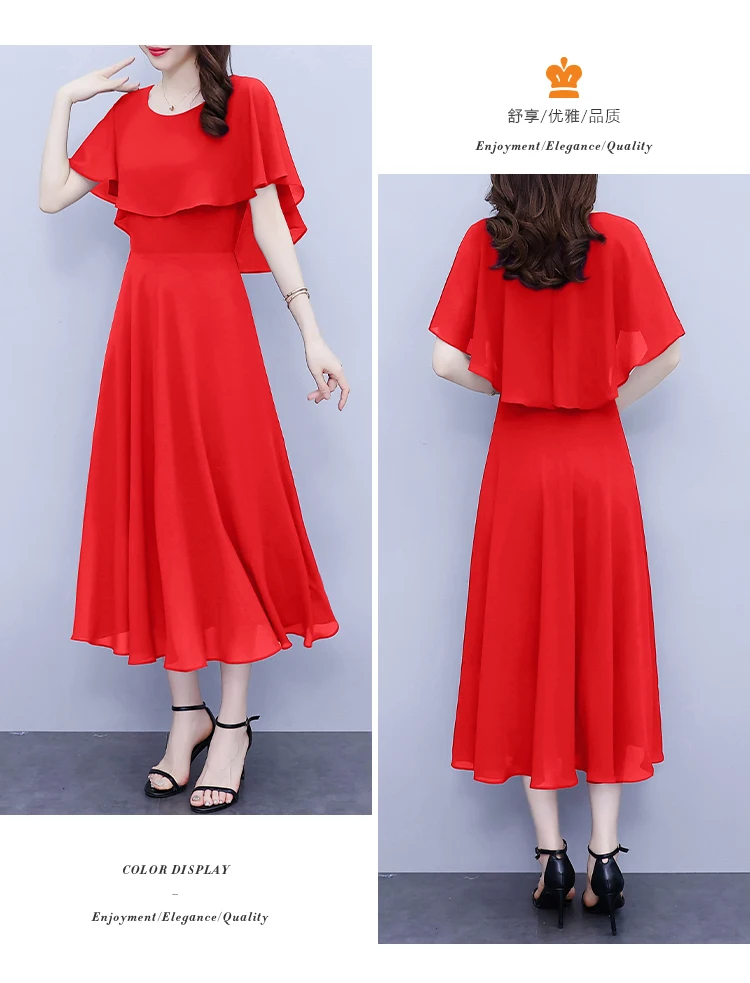 Summer Chiffon Ruffled Casual Beach Holiday Long Dress Women Elegant Bodycon Chic Prom Dress 2024 Black Vintage Party Midi Dress