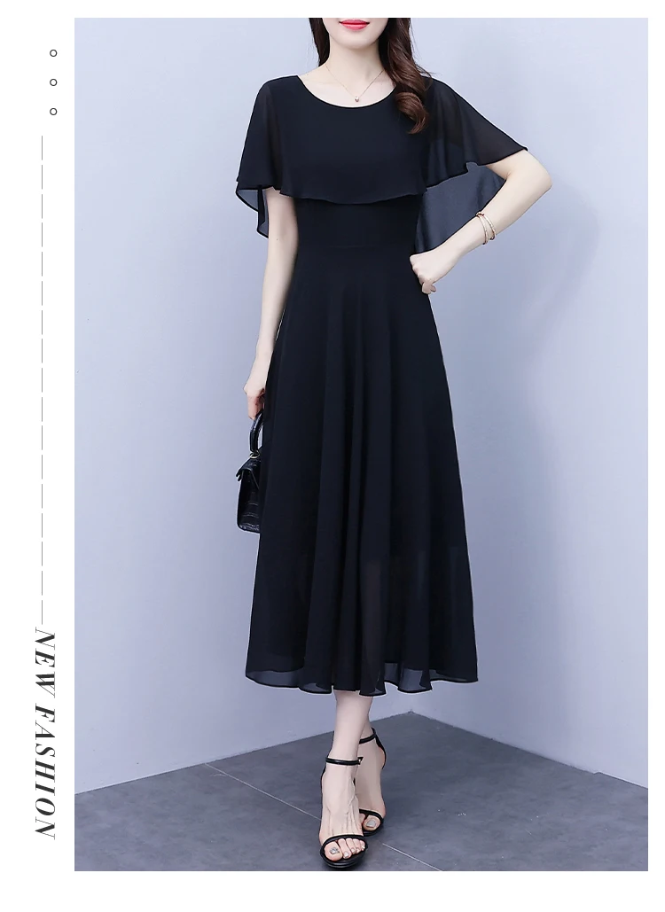 Summer Chiffon Ruffled Casual Beach Holiday Long Dress Women Elegant Bodycon Chic Prom Dress 2024 Black Vintage Party Midi Dress