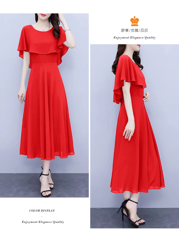 Summer Chiffon Ruffled Casual Beach Holiday Long Dress Women Elegant Bodycon Chic Prom Dress 2024 Black Vintage Party Midi Dress