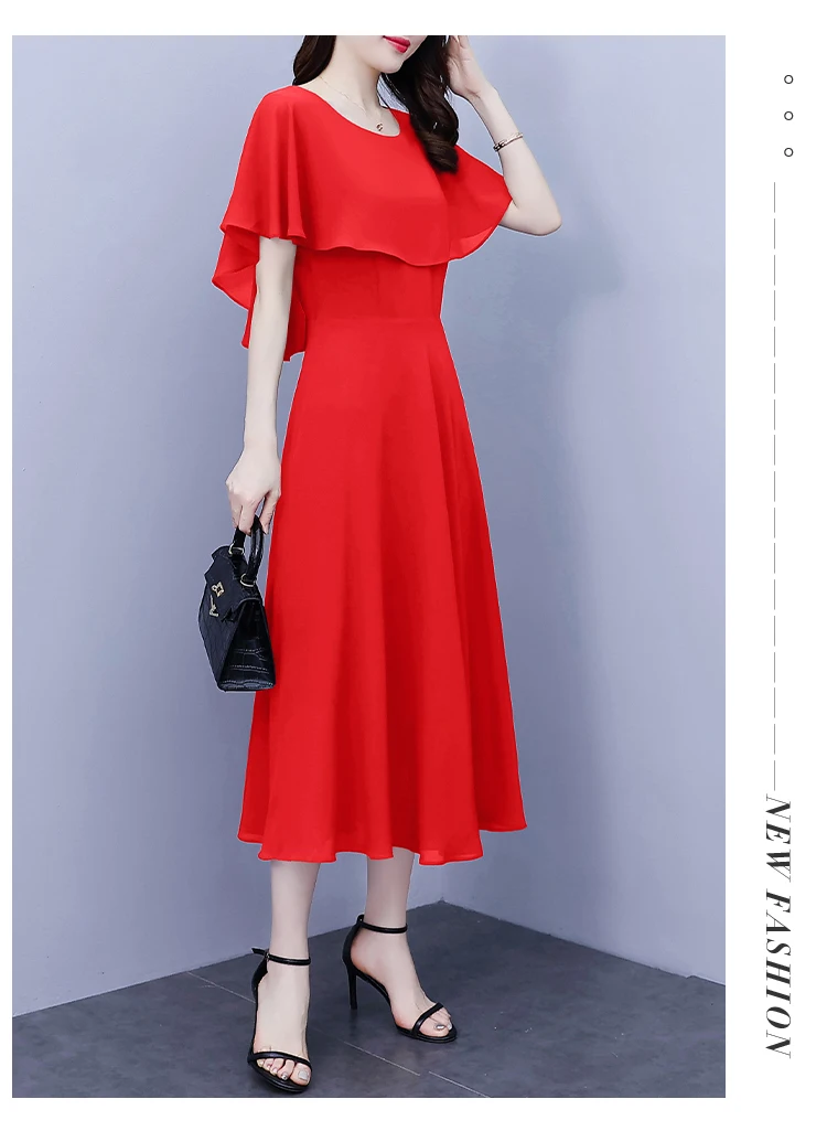 Summer Chiffon Ruffled Casual Beach Holiday Long Dress Women Elegant Bodycon Chic Prom Dress 2024 Black Vintage Party Midi Dress