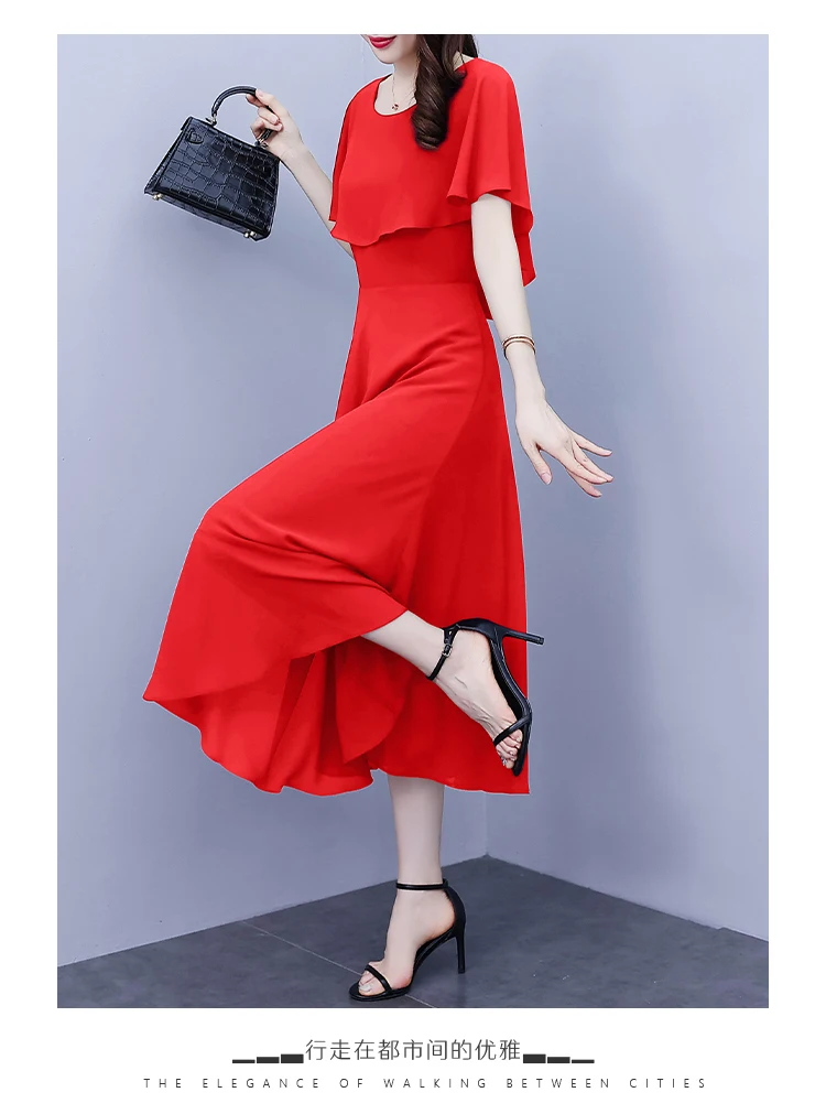 Summer Chiffon Ruffled Casual Beach Holiday Long Dress Women Elegant Bodycon Chic Prom Dress 2024 Black Vintage Party Midi Dress