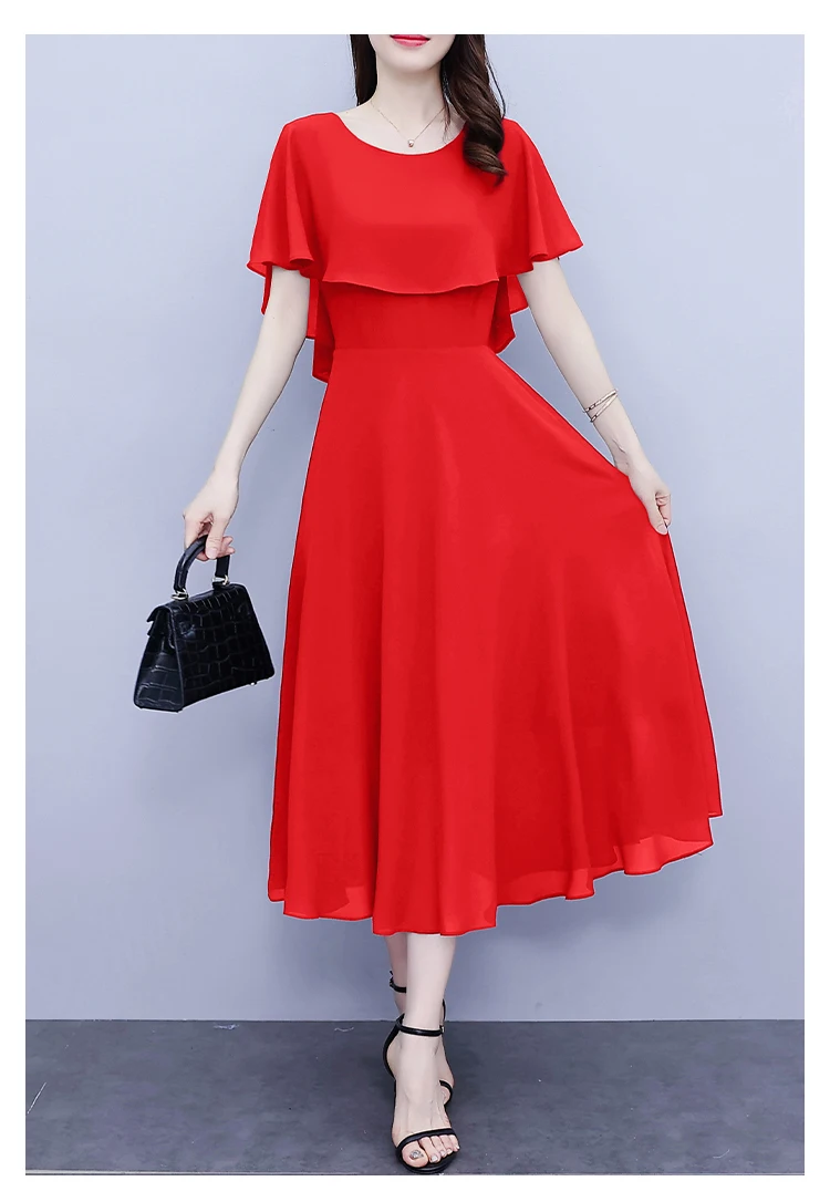 Summer Chiffon Ruffled Casual Beach Holiday Long Dress Women Elegant Bodycon Chic Prom Dress 2024 Black Vintage Party Midi Dress