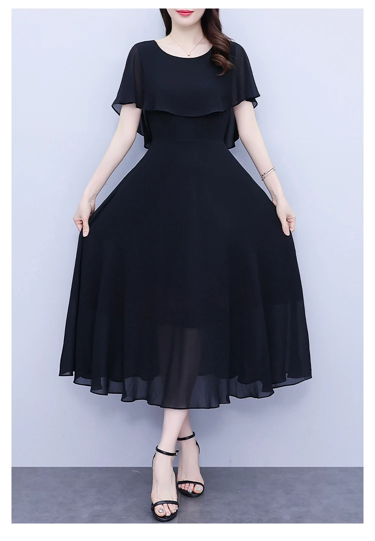 Summer Chiffon Ruffled Casual Beach Holiday Long Dress Women Elegant Bodycon Chic Prom Dress 2024 Black Vintage Party Midi Dress