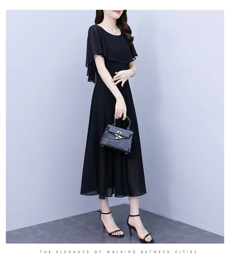 Summer Chiffon Ruffled Casual Beach Holiday Long Dress Women Elegant Bodycon Chic Prom Dress 2024 Black Vintage Party Midi Dress