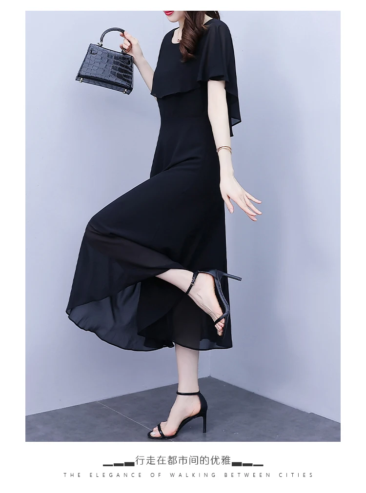 Summer Chiffon Ruffled Casual Beach Holiday Long Dress Women Elegant Bodycon Chic Prom Dress 2024 Black Vintage Party Midi Dress