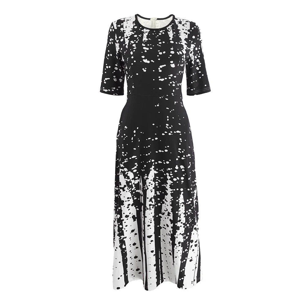 Women's Elegant Party Long Dresses Loose Round Neck Short Sleeves Retro Printed Casual Long Dress 2024