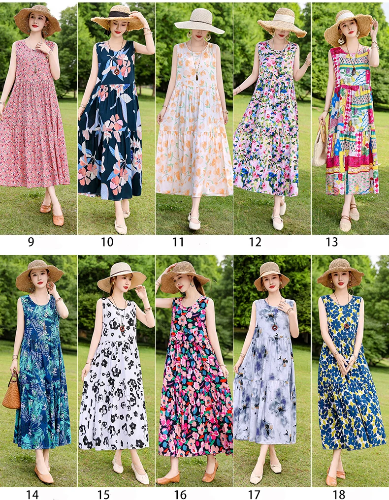 New Fashion Boho Long Dress for Women O-Neck Sleeveless Print Large Beach Long Dress Elegant Women's Dress 2024