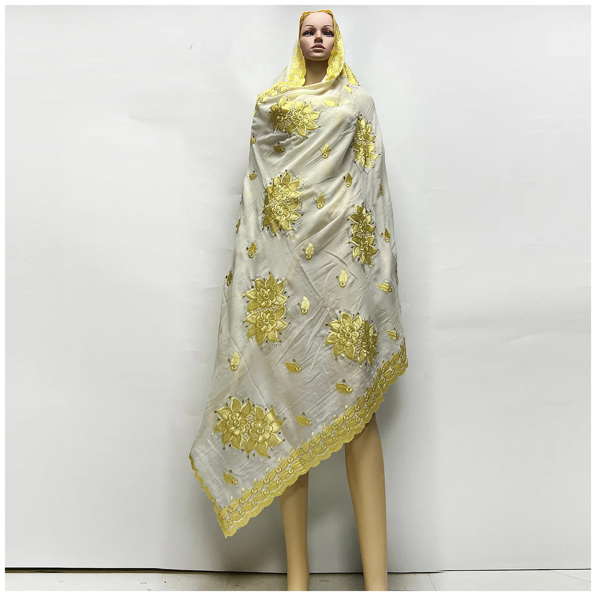 High Quality 100% Cotton Fabric Rayon Cotton Thread Eembroidered Scarf African Women Hijab Muslim Scarf Dubai Excellent Style