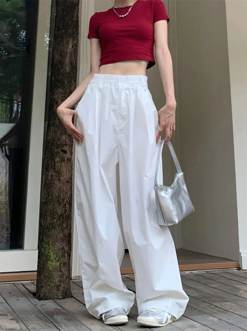 Zoki Y2K White Hip Hop Wide Leg Pants Women Autumn High Waist Korean Oversized Cargo Trousers Loose Chic All Match Streetwear