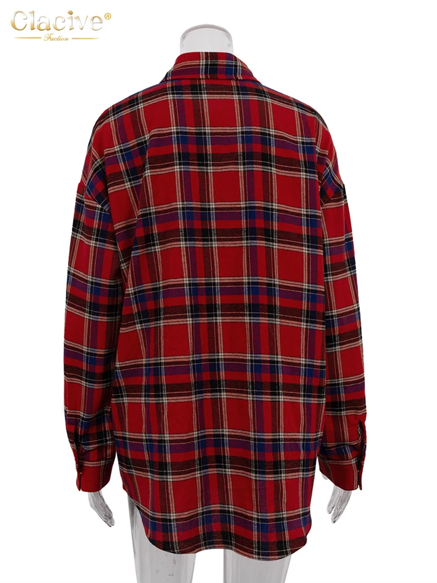 Clacive Fashion Loose Plaid Women'S Shirt Elegant Long Sleeve Office Lady Shirts And Blouses Vintage Oversize Blusa Top Female