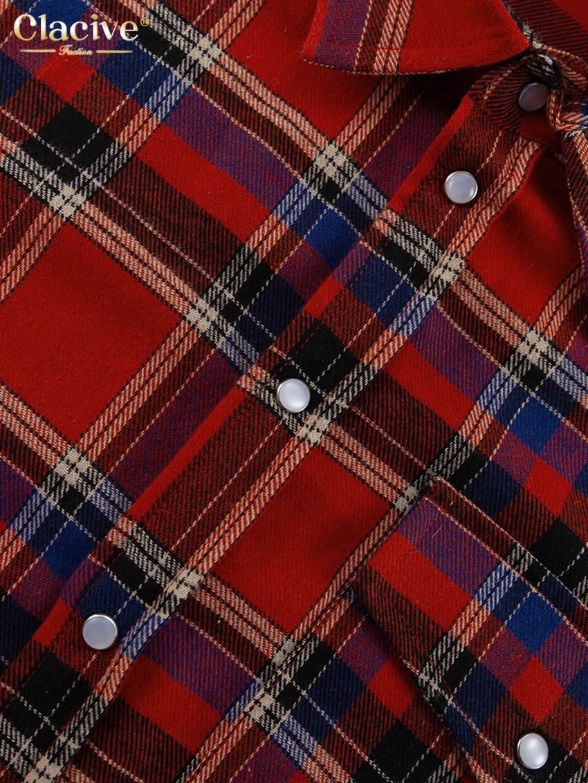 Clacive Fashion Loose Plaid Women'S Shirt Elegant Long Sleeve Office Lady Shirts And Blouses Vintage Oversize Blusa Top Female
