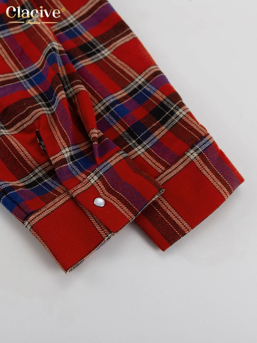 Clacive Fashion Loose Plaid Women'S Shirt Elegant Long Sleeve Office Lady Shirts And Blouses Vintage Oversize Blusa Top Female