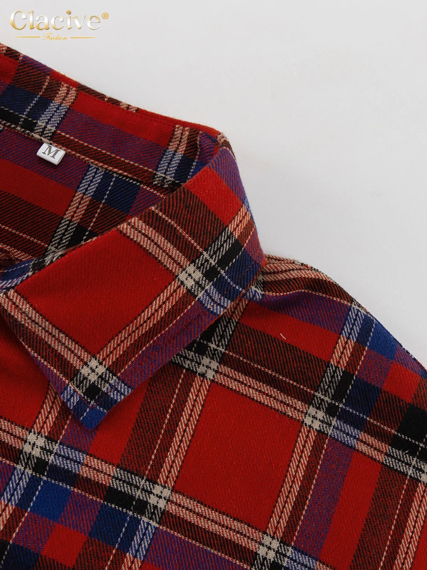 Clacive Fashion Loose Plaid Women'S Shirt Elegant Long Sleeve Office Lady Shirts And Blouses Vintage Oversize Blusa Top Female
