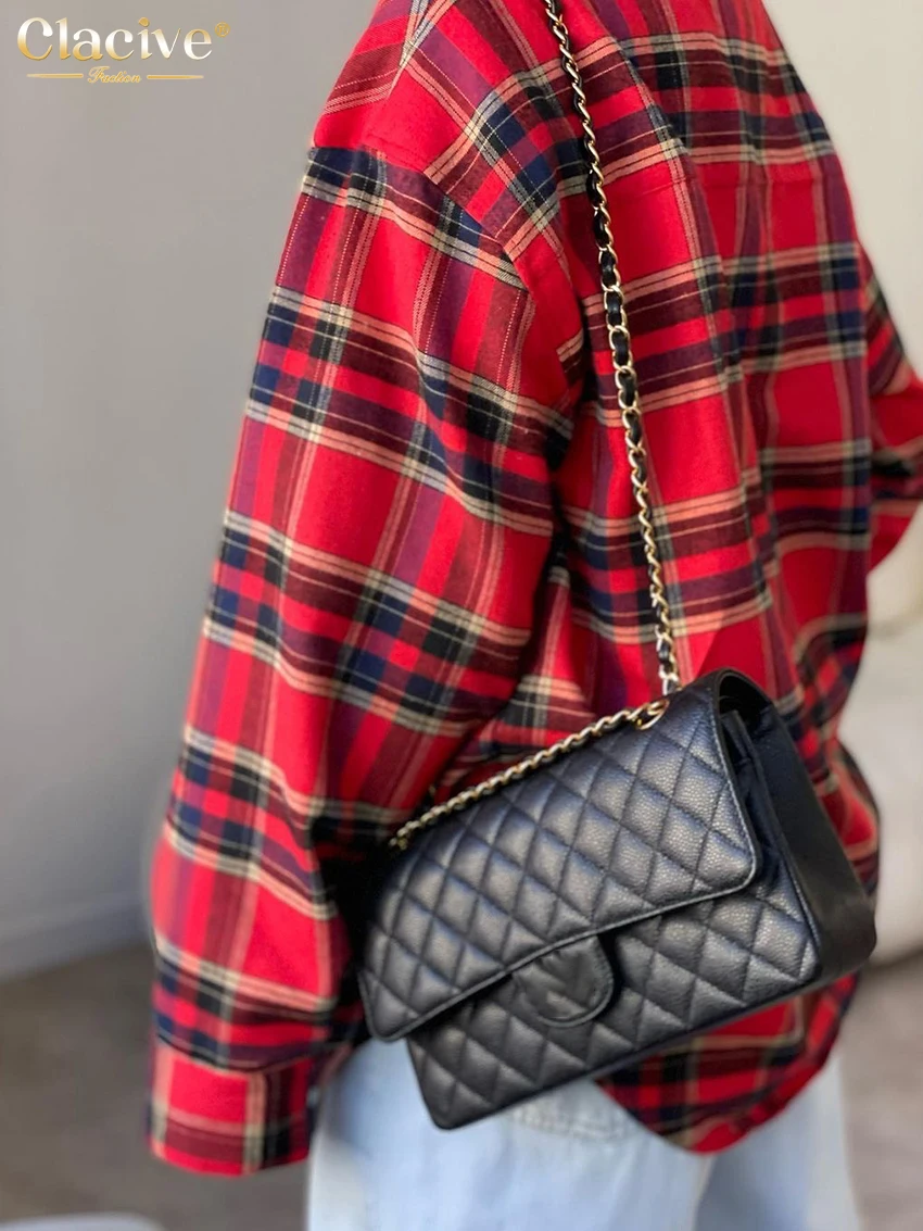 Clacive Fashion Loose Plaid Women'S Shirt Elegant Long Sleeve Office Lady Shirts And Blouses Vintage Oversize Blusa Top Female