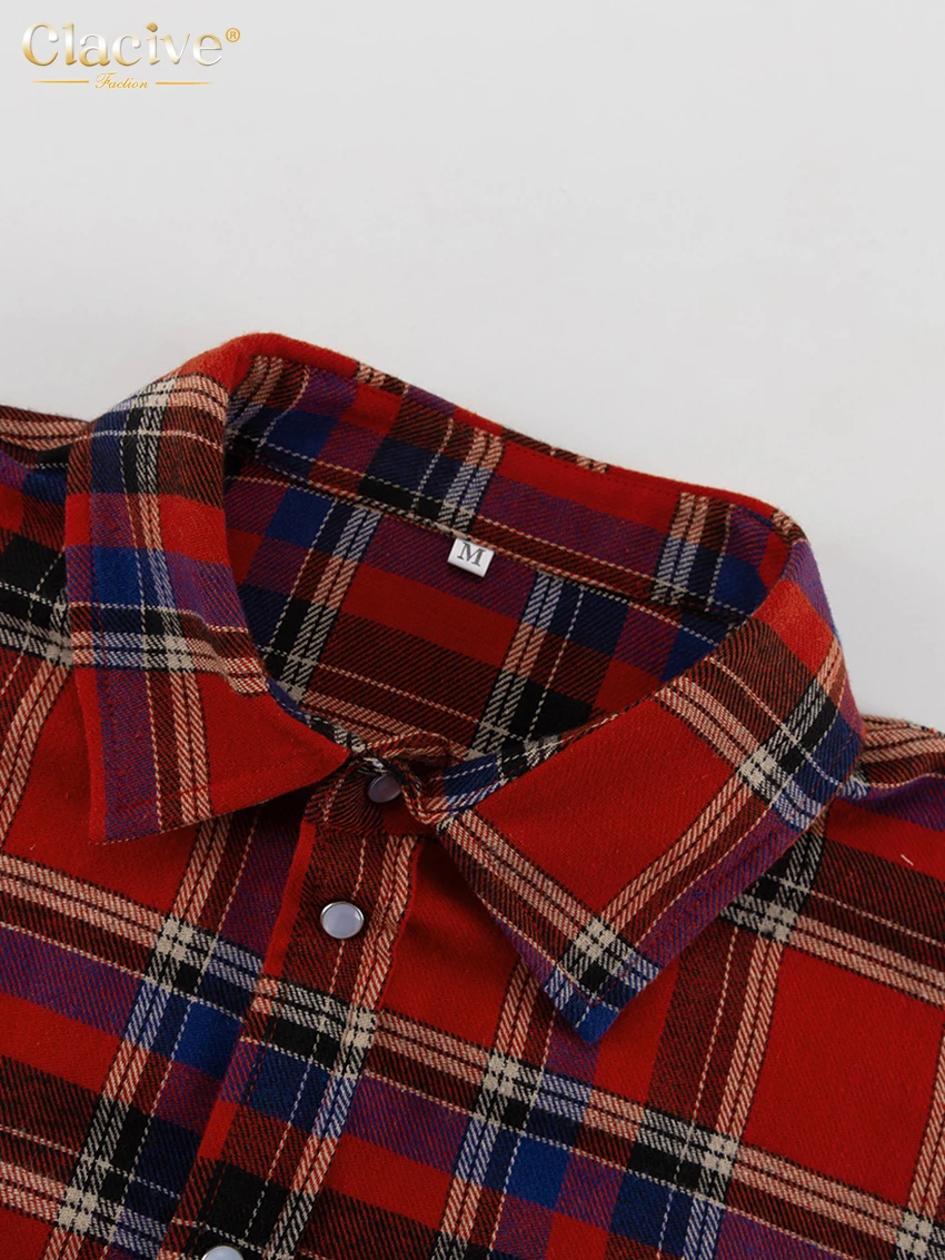 Clacive Fashion Loose Plaid Women'S Shirt Elegant Long Sleeve Office Lady Shirts And Blouses Vintage Oversize Blusa Top Female
