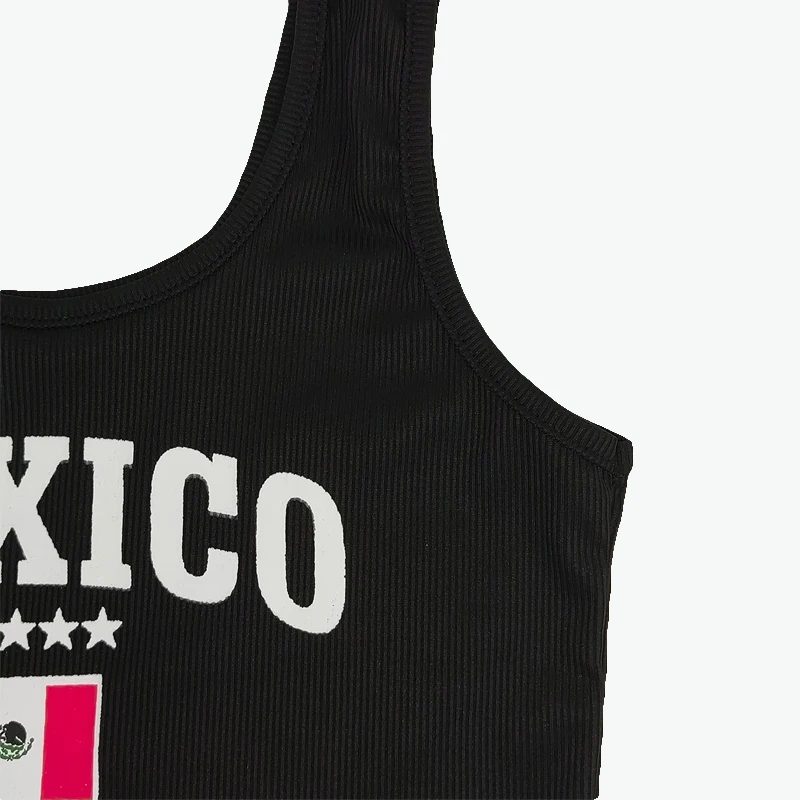 Women Sexy JAMAICA Vest Ribbed Slim Camis Sleeveless O Neck Tank Top Crop Tops 2024 Summer Female Casual Black Camisole T-shirt