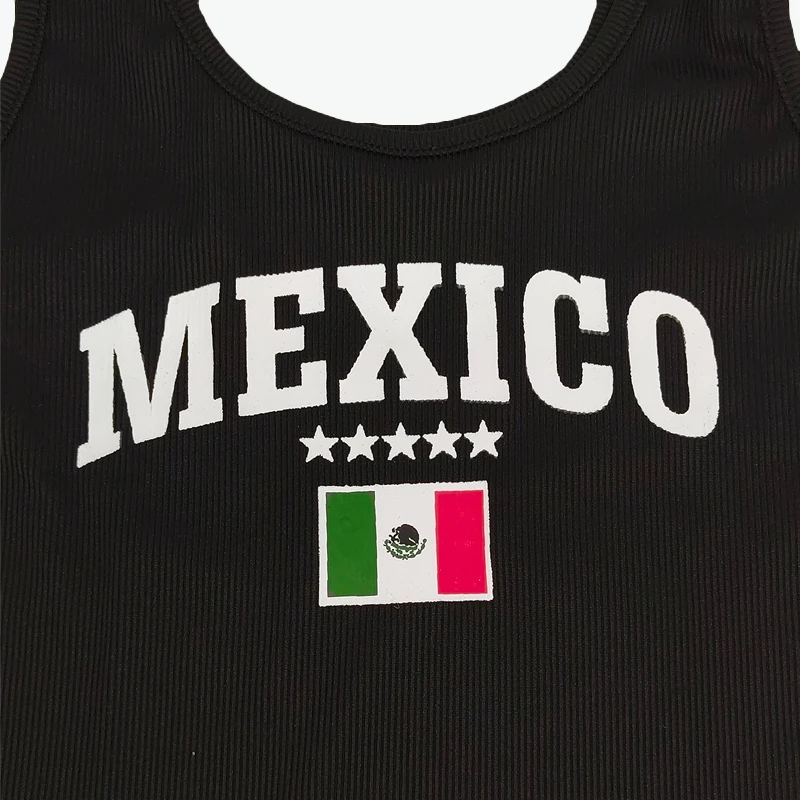 Women Sexy JAMAICA Vest Ribbed Slim Camis Sleeveless O Neck Tank Top Crop Tops 2024 Summer Female Casual Black Camisole T-shirt