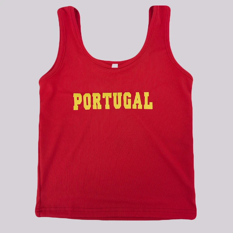 Women Sexy JAMAICA Vest Ribbed Slim Camis Sleeveless O Neck Tank Top Crop Tops 2024 Summer Female Casual Black Camisole T-shirt