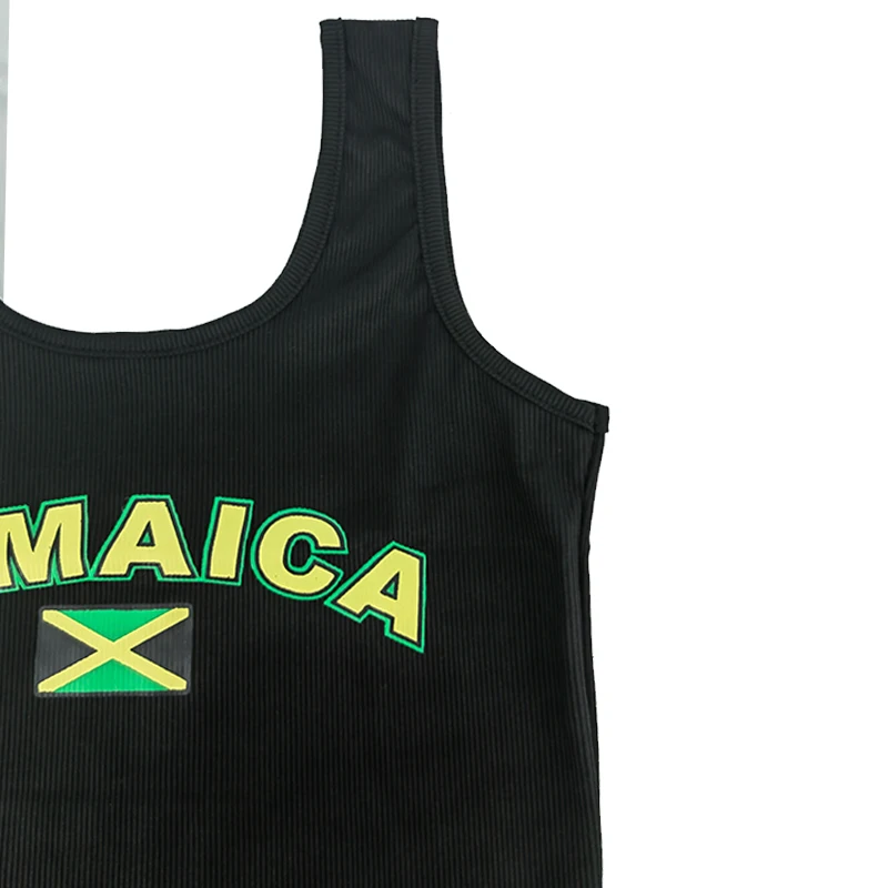 Women Sexy JAMAICA Vest Ribbed Slim Camis Sleeveless O Neck Tank Top Crop Tops 2024 Summer Female Casual Black Camisole T-shirt