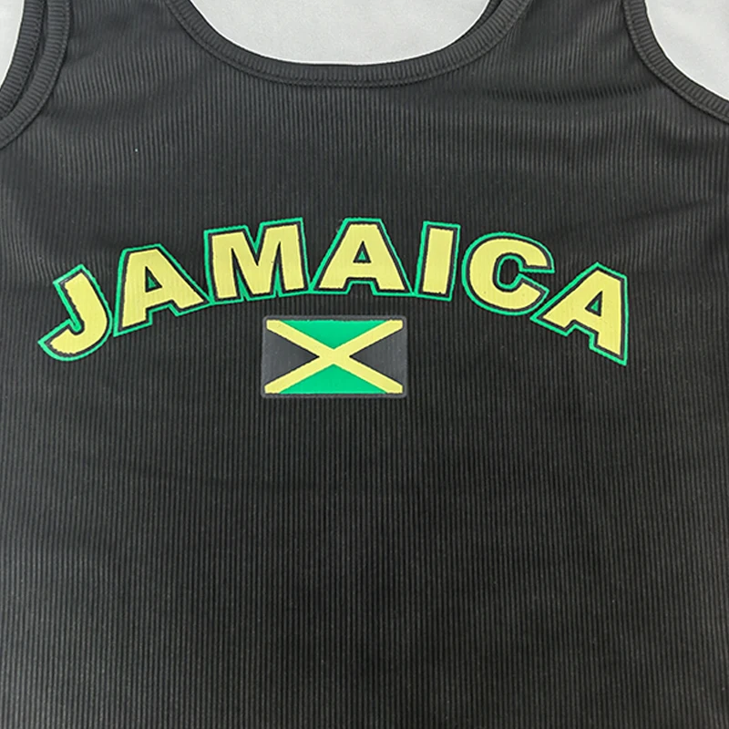 Women Sexy JAMAICA Vest Ribbed Slim Camis Sleeveless O Neck Tank Top Crop Tops 2024 Summer Female Casual Black Camisole T-shirt