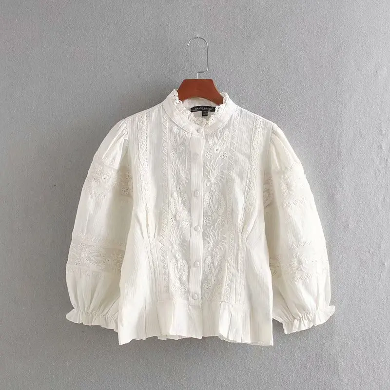 GypsyLady Boho Embroidery Lace Chic Blouses Shirts Summer Spring Women Hollow Out Long Sleeve Sexy Ladies Shirt Tops Blouses new