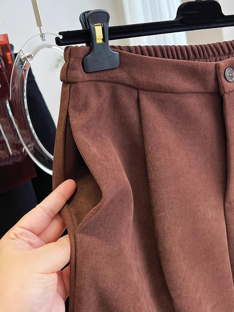 2023 Autumn Winter Vintage High Waist Pants Woman Baggy Casual Pants Loose Wide Leg Thickened Trousers Women