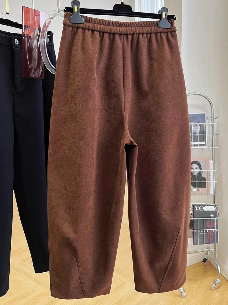 2023 Autumn Winter Vintage High Waist Pants Woman Baggy Casual Pants Loose Wide Leg Thickened Trousers Women
