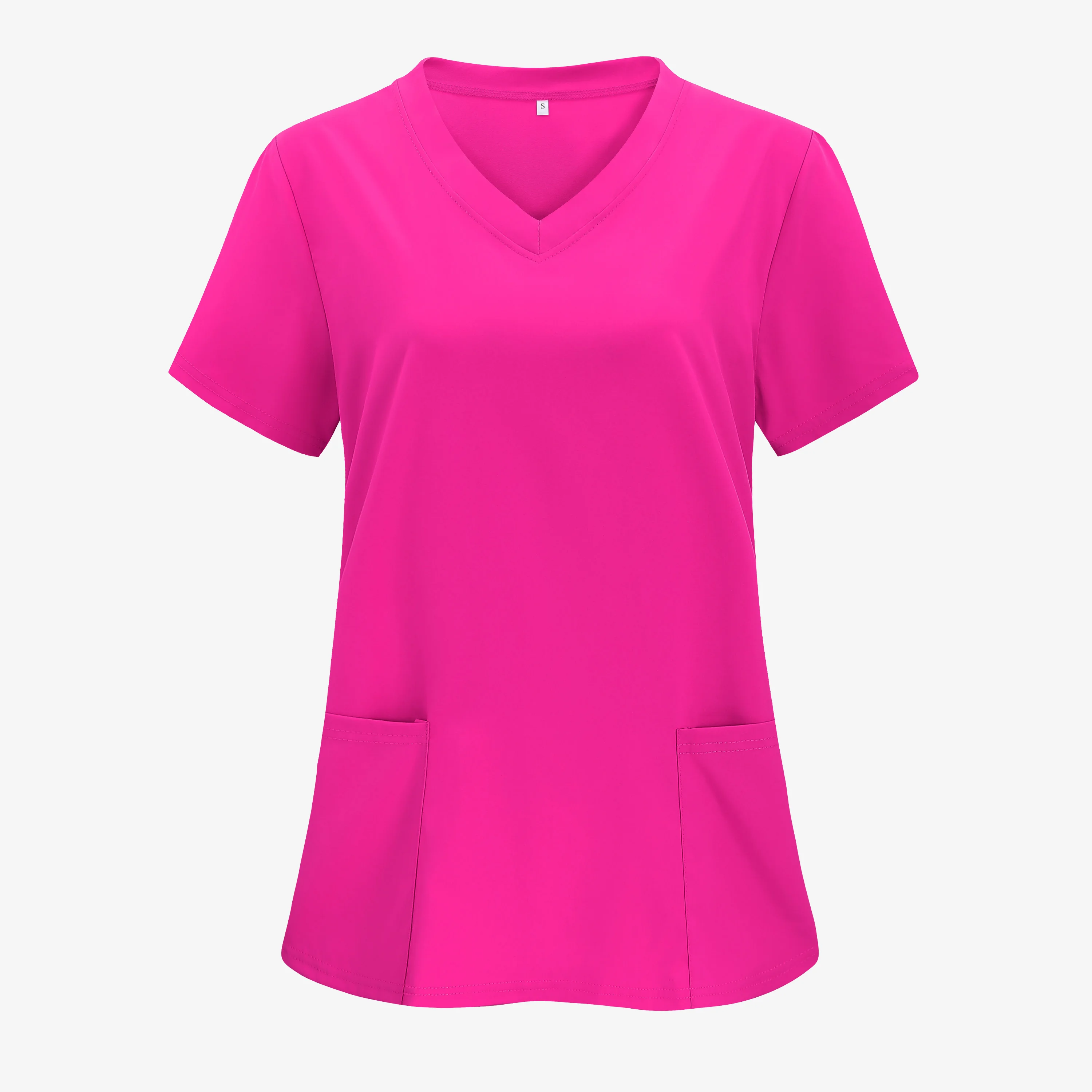 XUANSHOW 1pcs Woven Working Wear Women Nurse Uniform Long Shirts Pocket Front Tops Casual Short Sleeve V Neck Women's Clothing