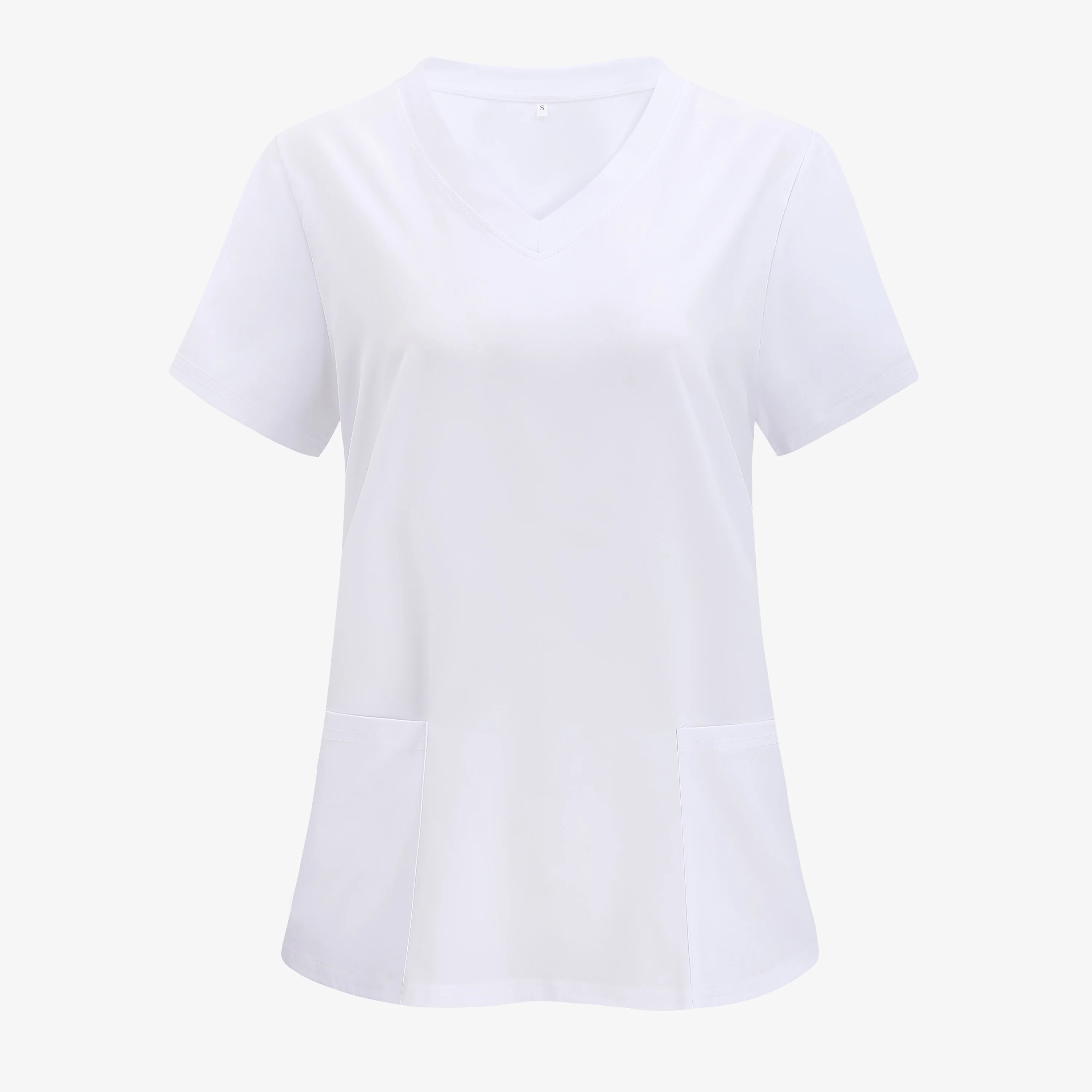 XUANSHOW 1pcs Woven Working Wear Women Nurse Uniform Long Shirts Pocket Front Tops Casual Short Sleeve V Neck Women's Clothing