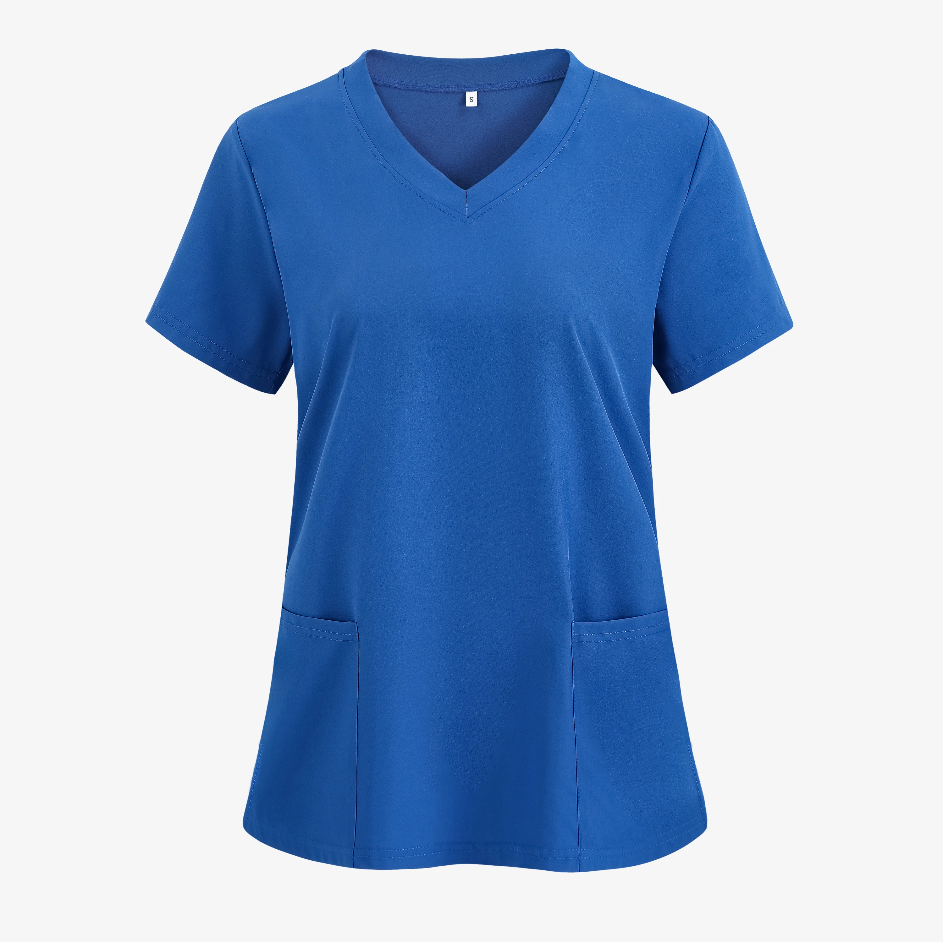 XUANSHOW 1pcs Woven Working Wear Women Nurse Uniform Long Shirts Pocket Front Tops Casual Short Sleeve V Neck Women's Clothing