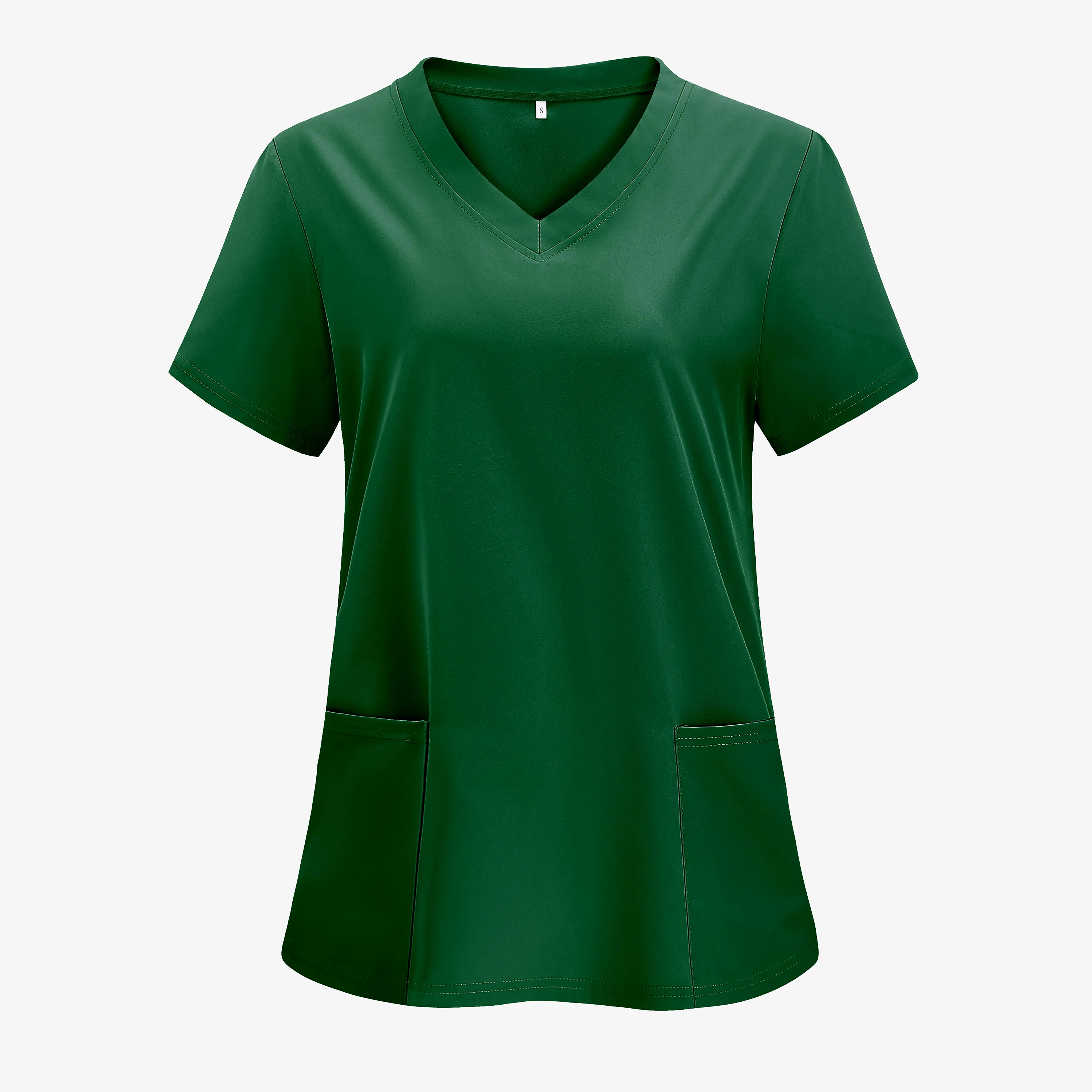 XUANSHOW 1pcs Woven Working Wear Women Nurse Uniform Long Shirts Pocket Front Tops Casual Short Sleeve V Neck Women's Clothing