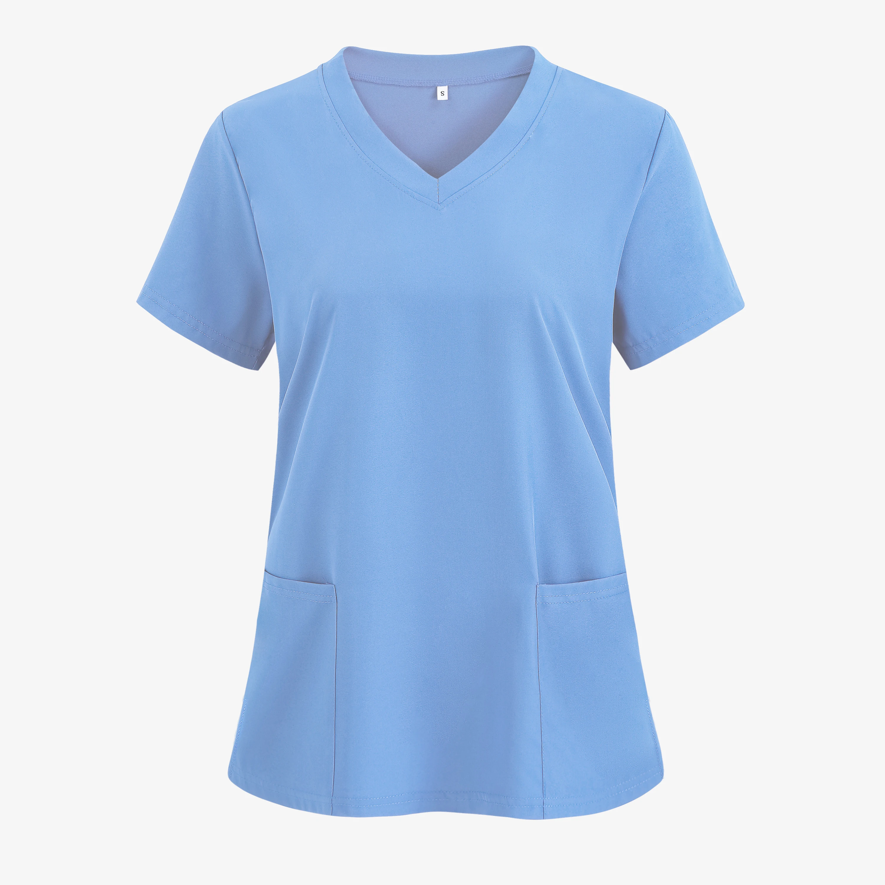 XUANSHOW 1pcs Woven Working Wear Women Nurse Uniform Long Shirts Pocket Front Tops Casual Short Sleeve V Neck Women's Clothing