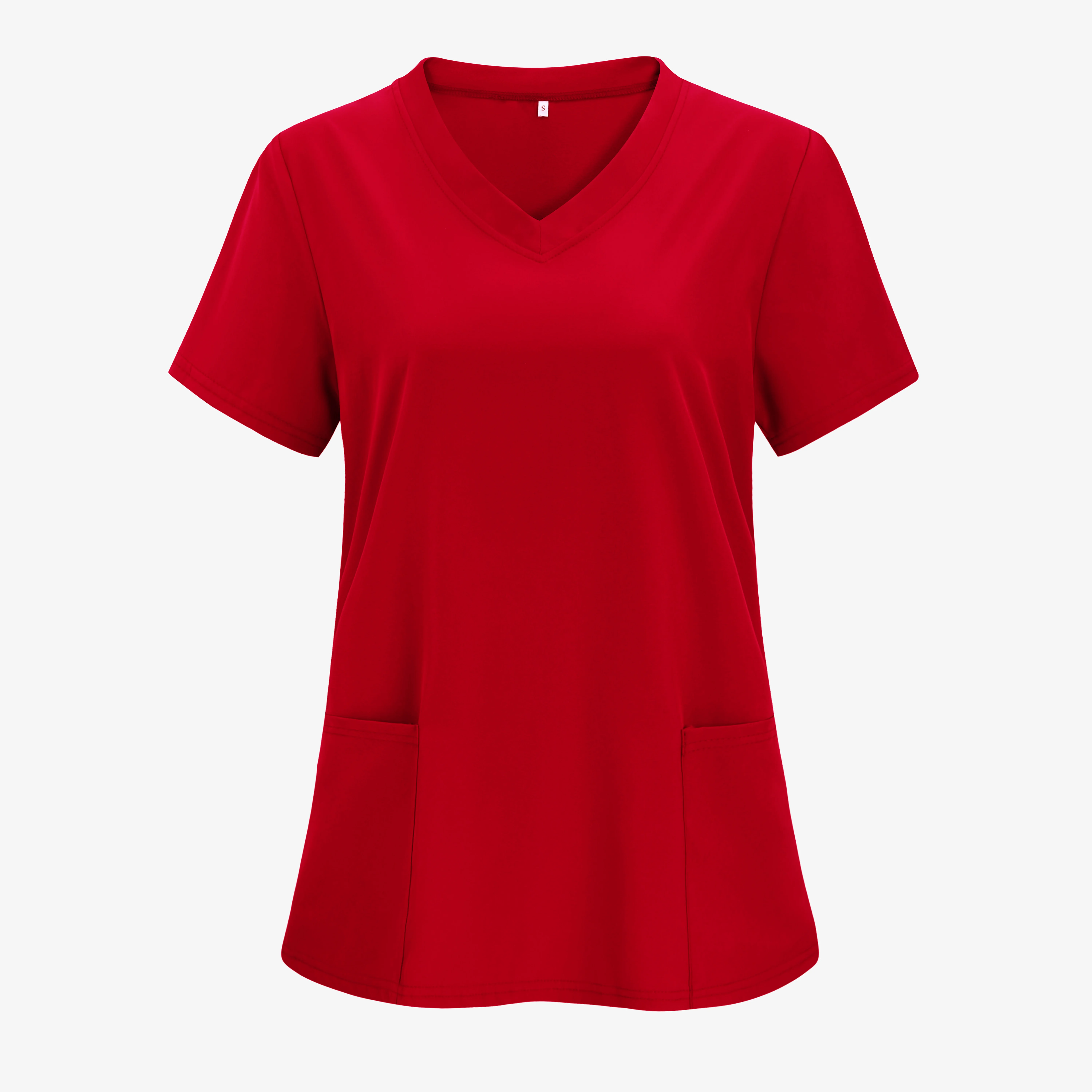 XUANSHOW 1pcs Woven Working Wear Women Nurse Uniform Long Shirts Pocket Front Tops Casual Short Sleeve V Neck Women's Clothing