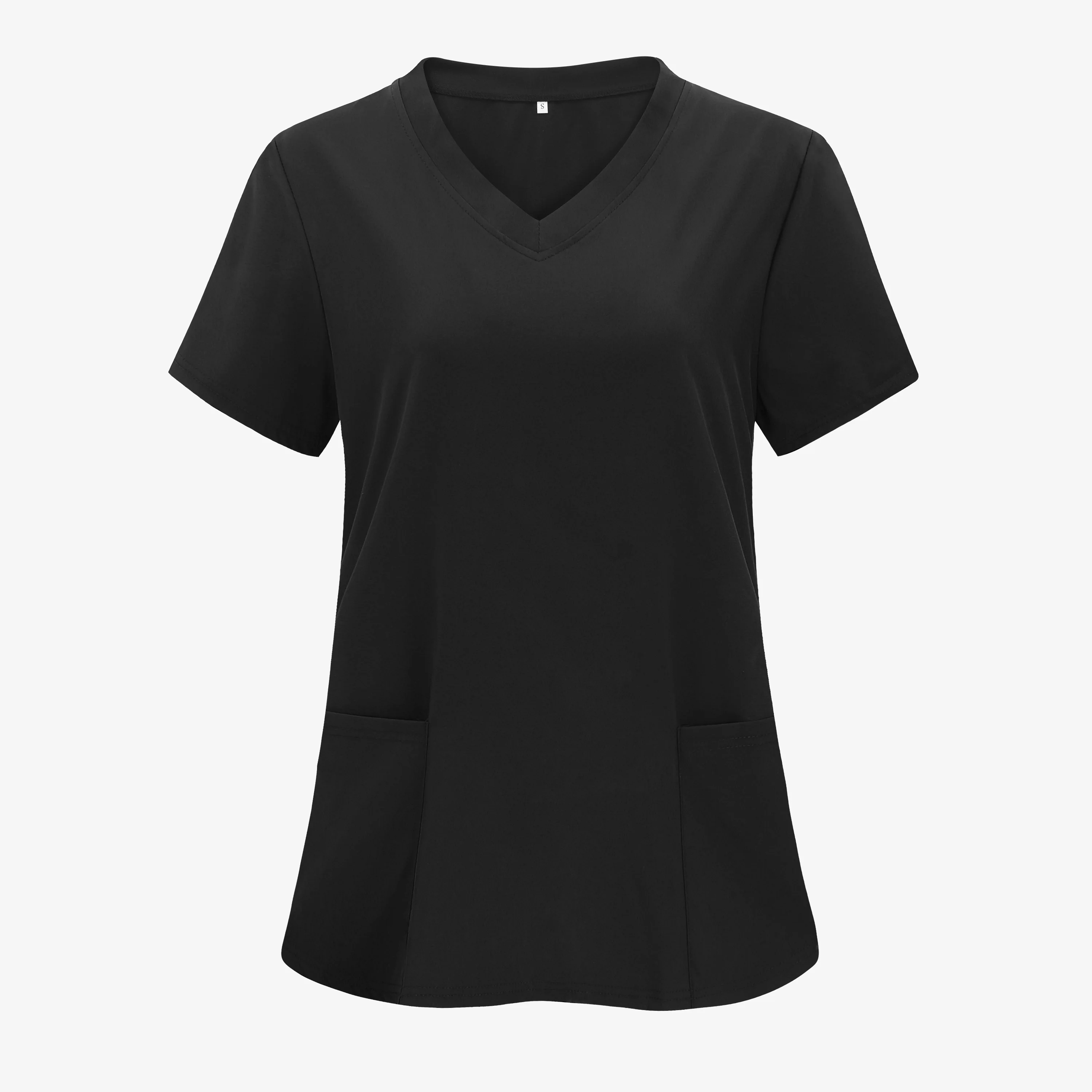 XUANSHOW 1pcs Woven Working Wear Women Nurse Uniform Long Shirts Pocket Front Tops Casual Short Sleeve V Neck Women's Clothing