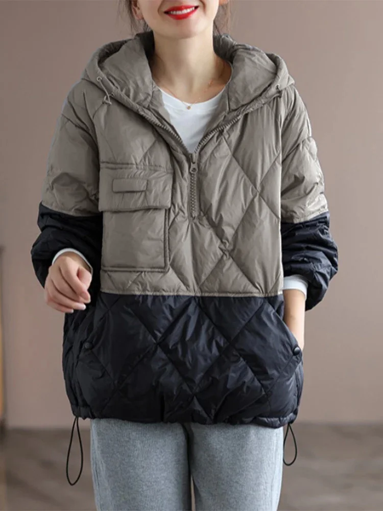 Amax luluE 2024 Winter Fashion Loose Quilted Design Jeacket Women Casual Warm Hooded Parkas Ladies Luxury Classic Big Size Coats
