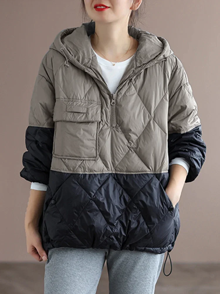 Amax luluE 2024 Winter Fashion Loose Quilted Design Jeacket Women Casual Warm Hooded Parkas Ladies Luxury Classic Big Size Coats