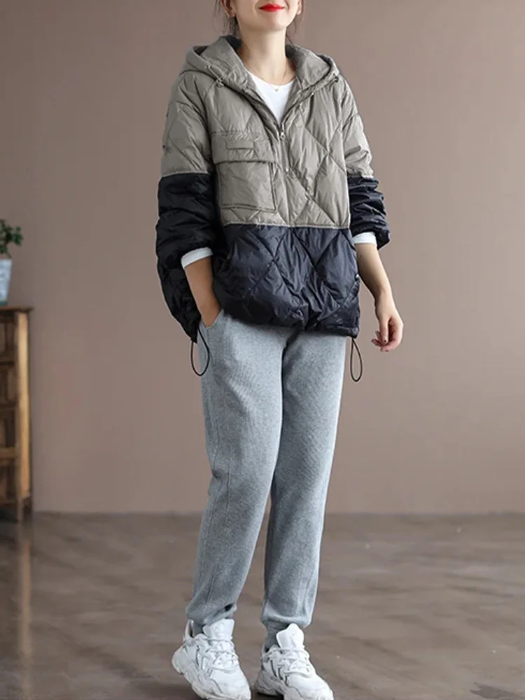 Amax luluE 2024 Winter Fashion Loose Quilted Design Jeacket Women Casual Warm Hooded Parkas Ladies Luxury Classic Big Size Coats