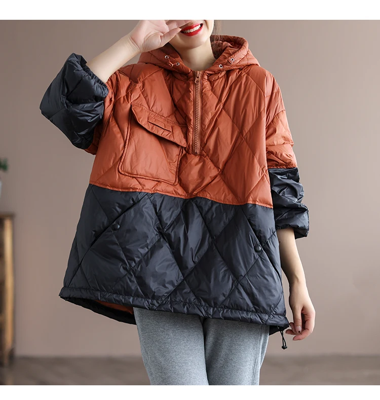 Amax luluE 2024 Winter Fashion Loose Quilted Design Jeacket Women Casual Warm Hooded Parkas Ladies Luxury Classic Big Size Coats