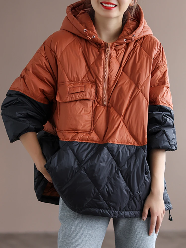 Amax luluE 2024 Winter Fashion Loose Quilted Design Jeacket Women Casual Warm Hooded Parkas Ladies Luxury Classic Big Size Coats