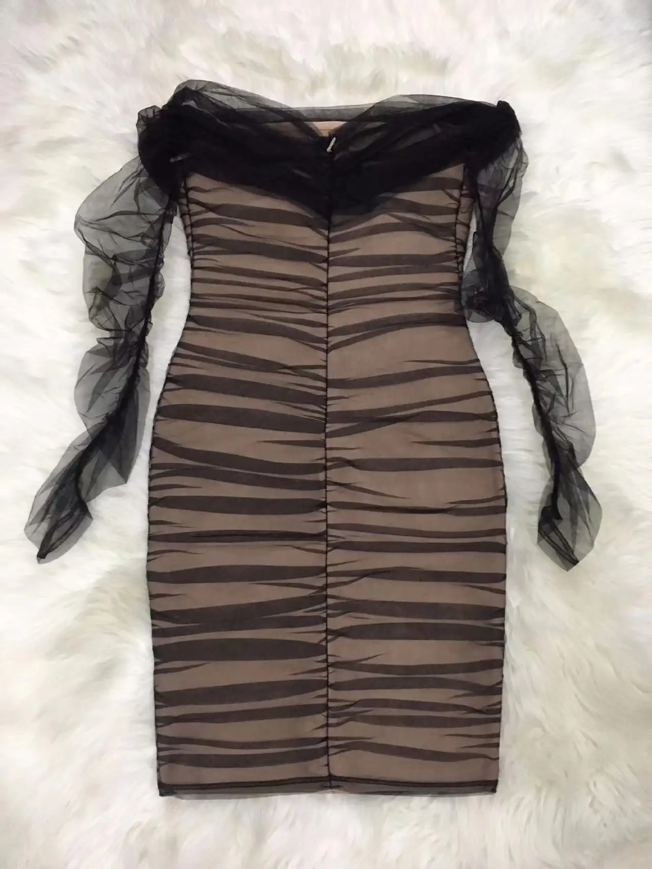 2024 Summer Women's New Black Off Shoulder long sleeve Neck Sexy Lace Patchwork Bandage Tight Dress Birthday Party Dress