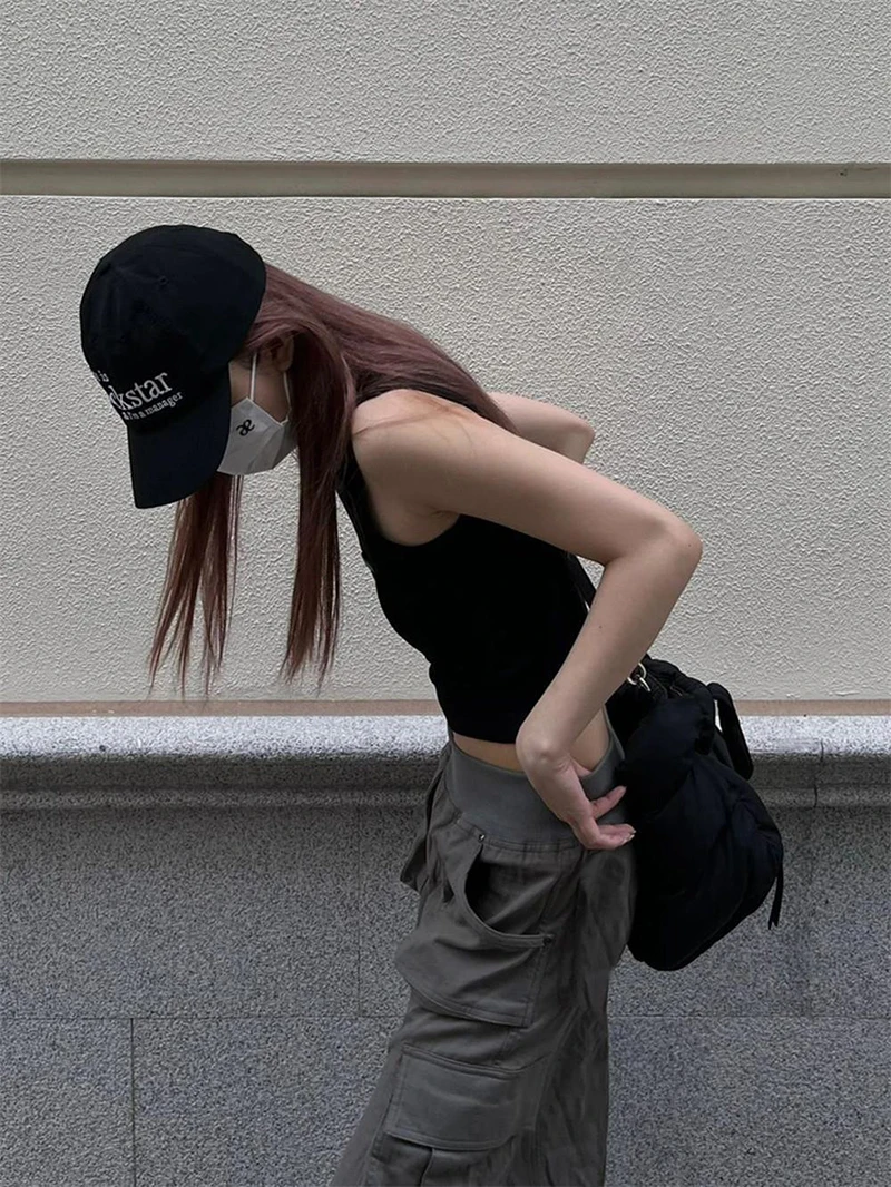 MEXZT Streetwear Cargo Skirts Women Y2K Vintage Pockets A Line Skirt Harajuku Korean High Waist Slit Zipper Casual Chic Skirts