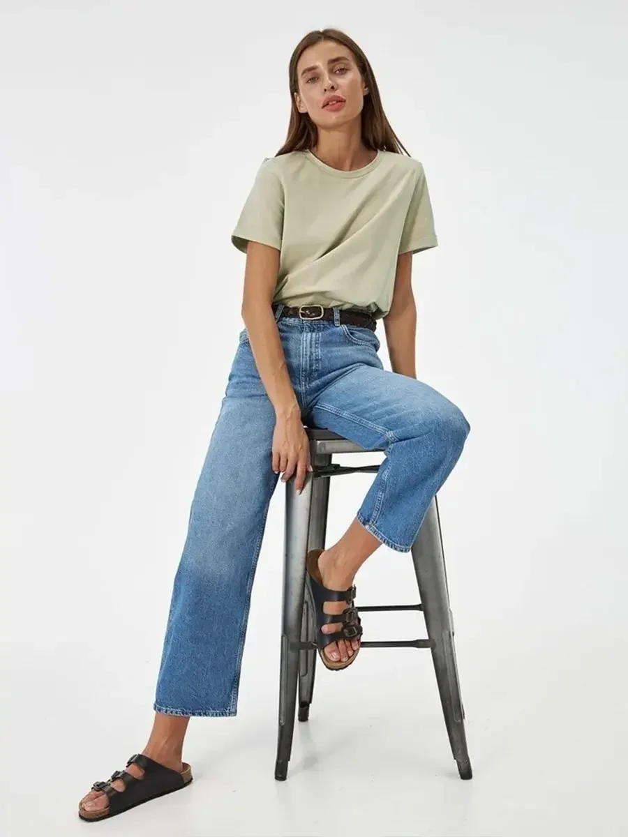 Wolfeel Summer 100% Cotton Women's T-shirt Bottoming Basic Fashionable Solid Lady Short Sleeve Loose Tops Shirts 230g/㎡ Tops