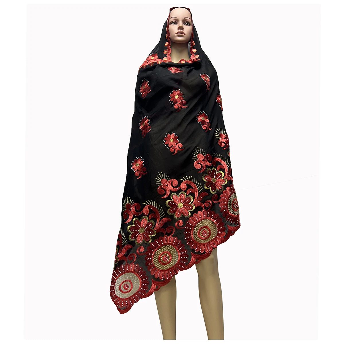 2026 Latest Hot Sales 100% Cotton Big Size Scarf African Women Hijab Scarf Embrodiery Muslim Scarf For Pray On Wholesale Price