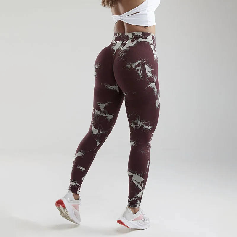 INNOVA WEAR Women Tie-Dye Yoga Pants Brown Purple Lightning Marble Scrunch Butt Leggings Women Gym Fitness Leggins Workout Pants